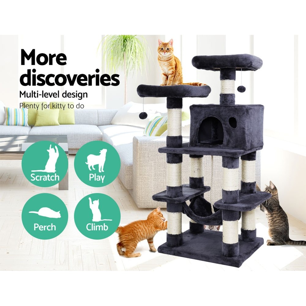 i.Pet Cat Tree 145cm Tower Scratching Post Scratcher Wood Condo House Large Bed - Image 3