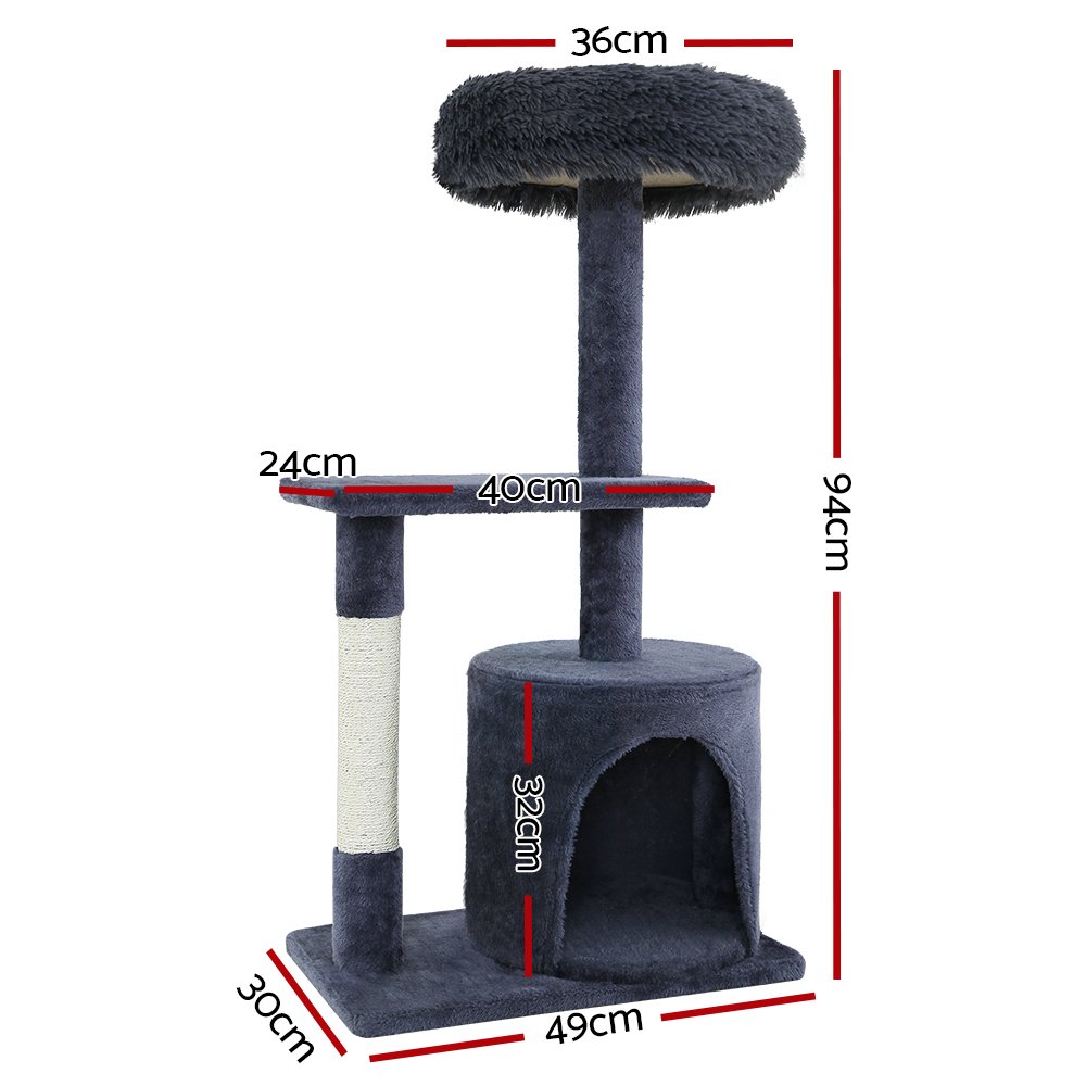i.Pet Cat Tree 94cm Scratching Post Tower Scratcher Condo House Wood Trees Grey - Image 2