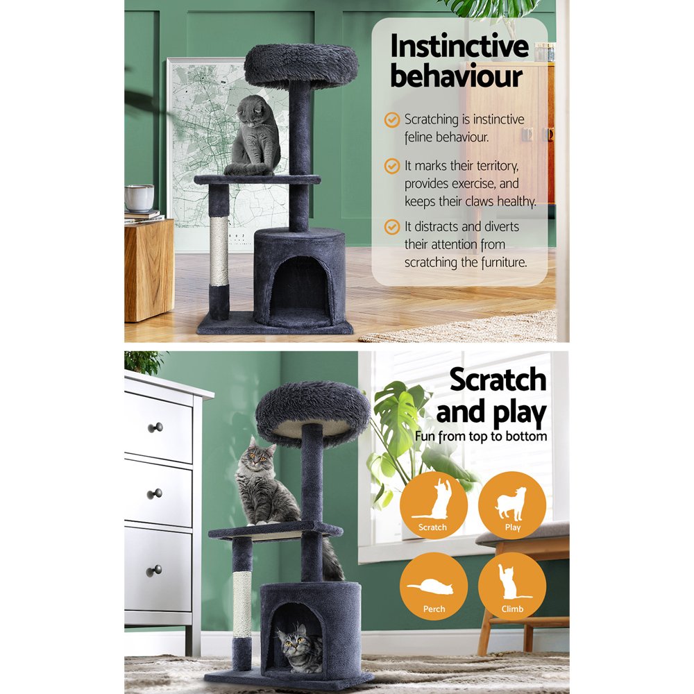 i.Pet Cat Tree 94cm Scratching Post Tower Scratcher Condo House Wood Trees Grey - Image 5